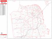 San Francisco Wall Map Zip Code Red Line Style 2022
